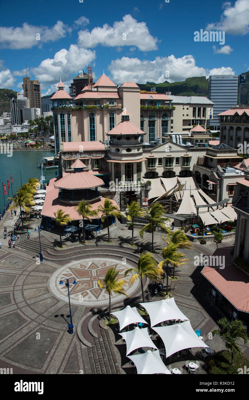 Mauritius, Capital city of Port Louis. Popular Le Caudan waterfront and harbor area. Stock Photo