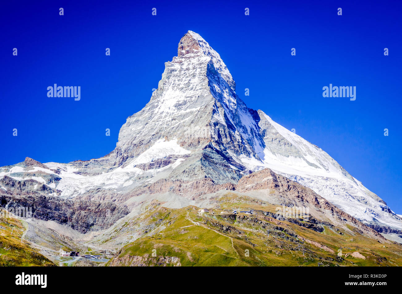 Zermatt, Switzerland. East and north faces of the Matterhorn summertime in Swiss Pennine Alps. Stock Photo