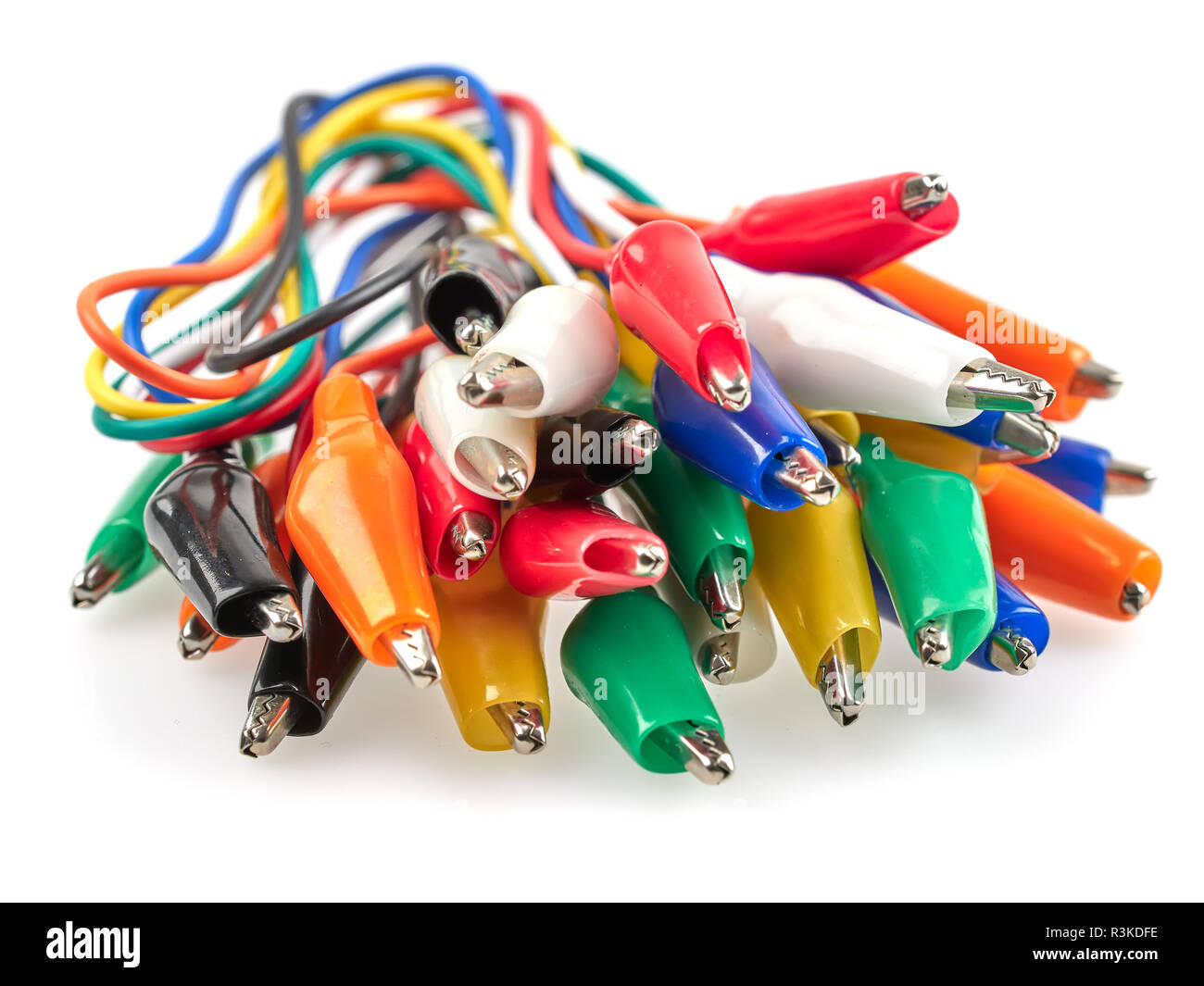 Group of alligator clips or craft wire clips. Perspective view. Used for  creating a temporary electrical connection or for crafts holding photos,  memo Stock Photo - Alamy