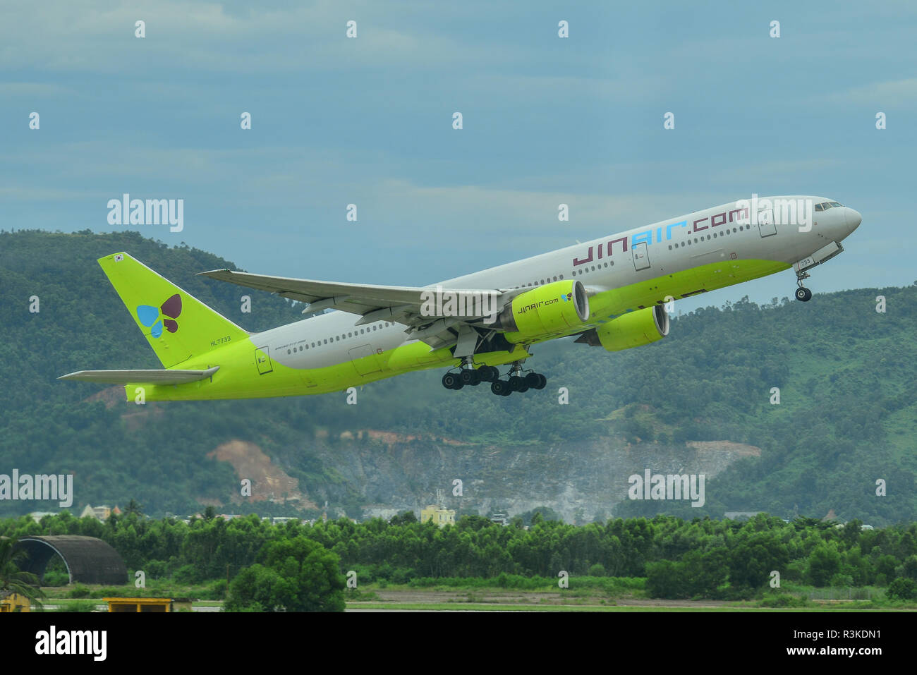 Da Nang, Vietnam - Jul 23, 2018. A Boeing 777-200ER airplane of JinAir ...