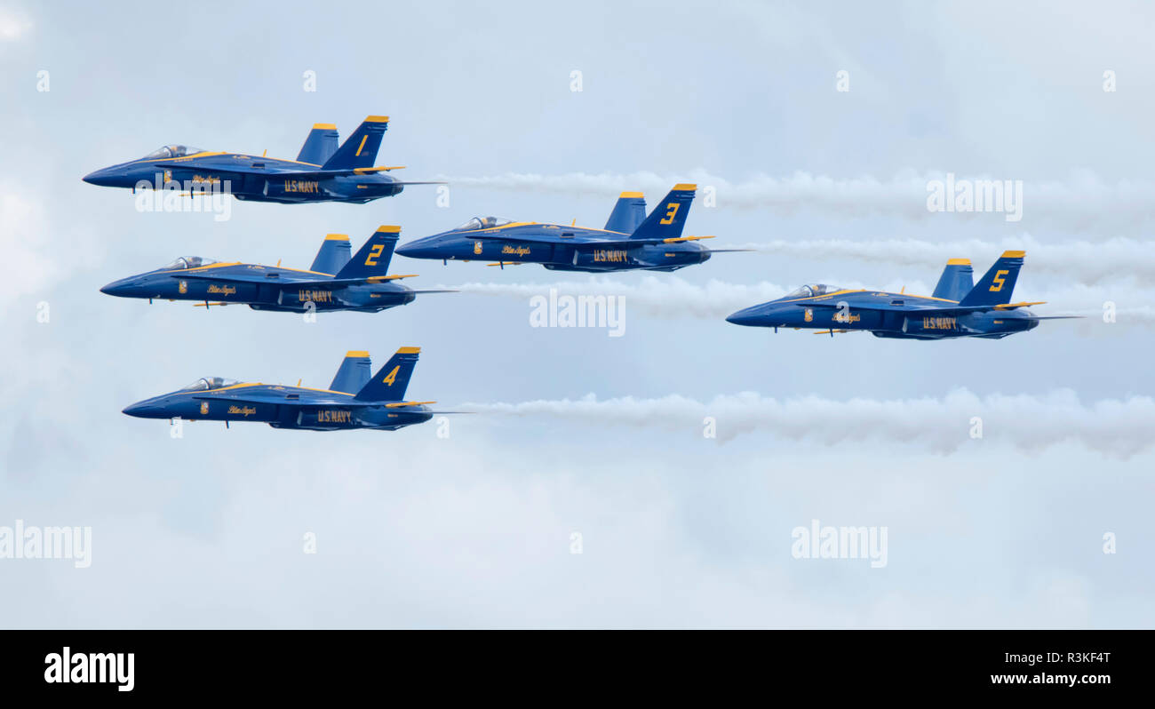 Washington State, Seattle. Blue Angels performing over Seattle. Stock Photo