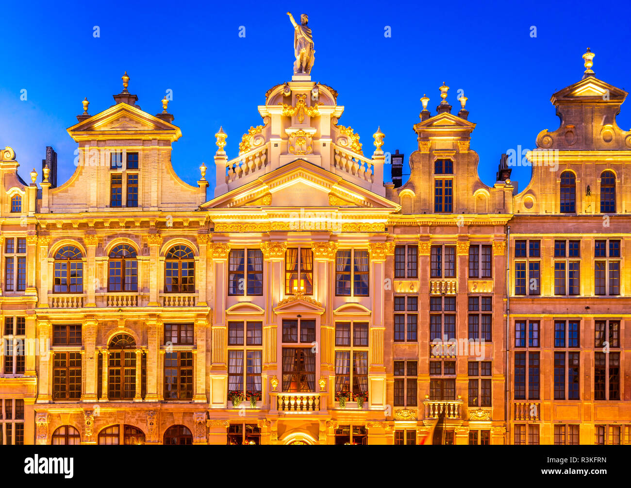 Bruxelles, Belgium. Night image with medieval architecture in Grand Place (Grote Markt). Stock Photo