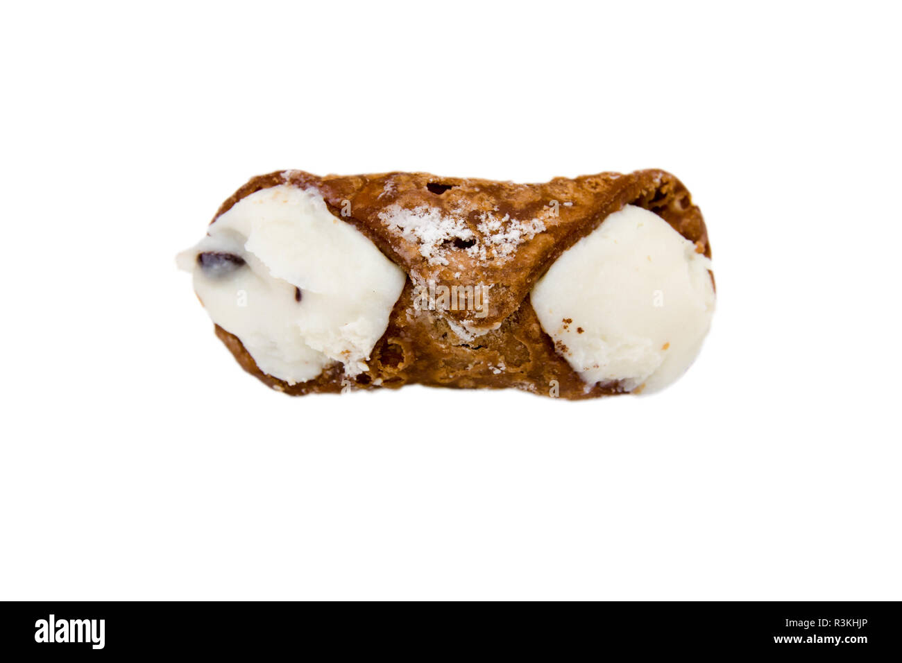 Sicilian cannolo on a white background seen from above Stock Photo