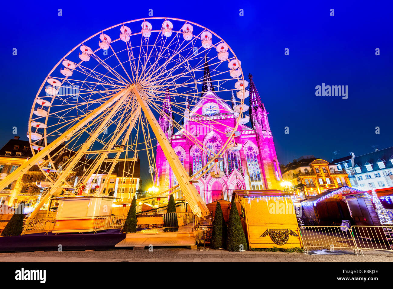 Mulhouse, France - Traditional Christmas Market, Marche de Noel city in Alsace. Stock Photo