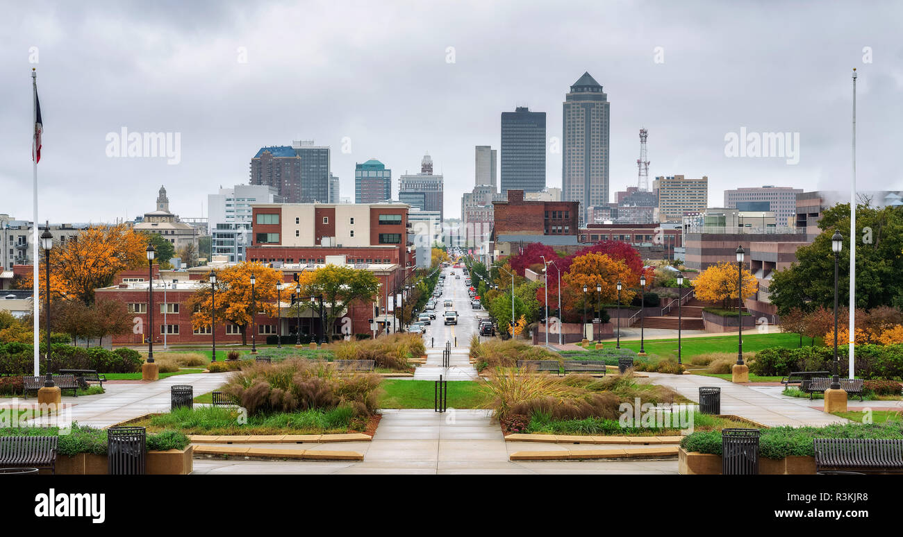 Downtown Des Moines viewed from the Iowa State Capitol Stock Photo