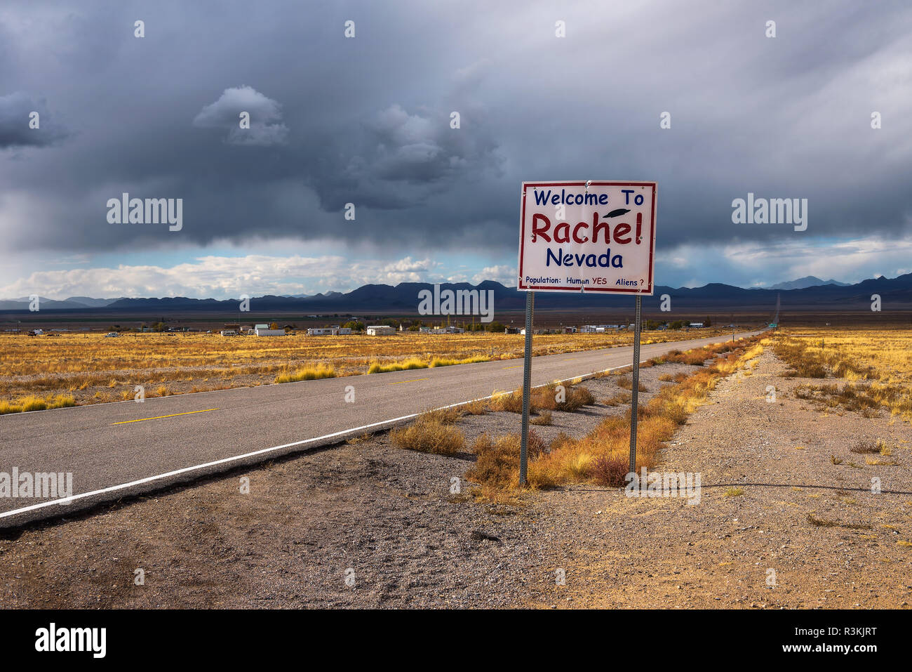 Welcome to Rachel street sign on SR-375 in Nevada, USA Stock Photo