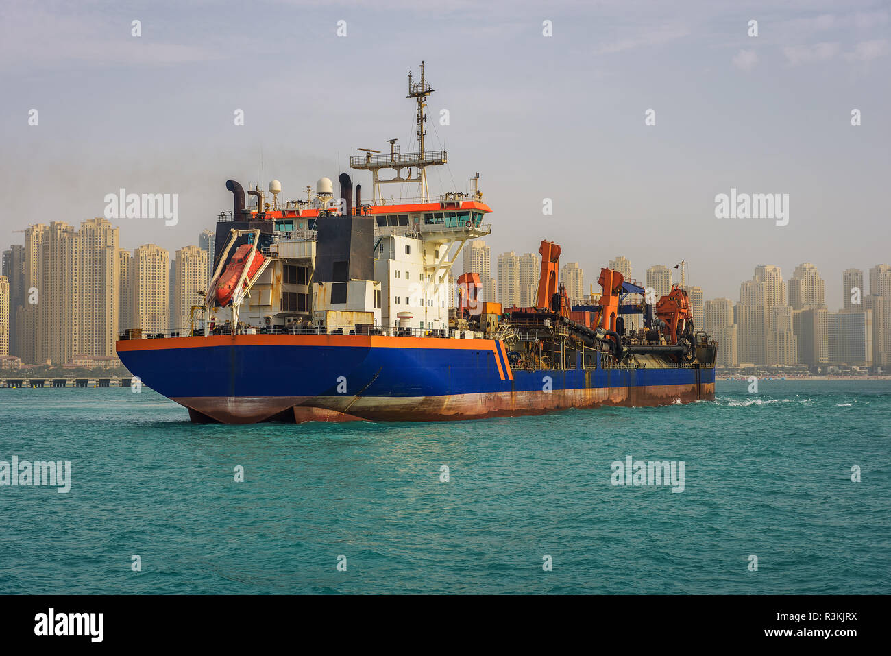 Oil tanker ship leaving the Dubai marina Stock Photo