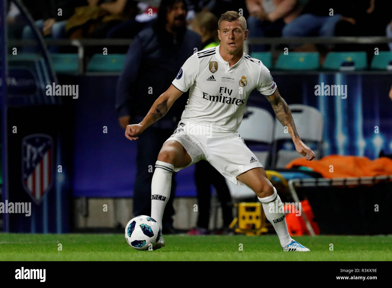 TALLINN, ESTONIA - AUGUST 15: Toni Kroos of Real Madrid in action during the UEFA Super Cup match between Real Madrid and Atletico Madrid at A Le Coq Arena on August 15, 2018 in Tallinn, Estonia. (MB Media) Stock Photo