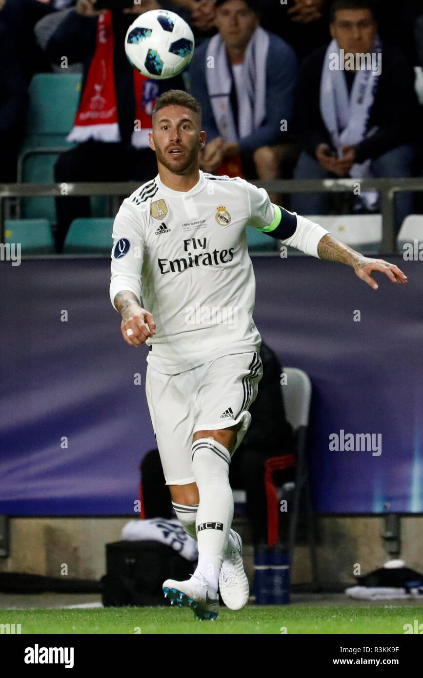 TALLINN, ESTONIA - AUGUST 15: Sergio Ramos of Real Madrid in action during  the UEFA Super Cup match between Real Madrid and Atletico Madrid at A Le  Coq Arena on August 15,