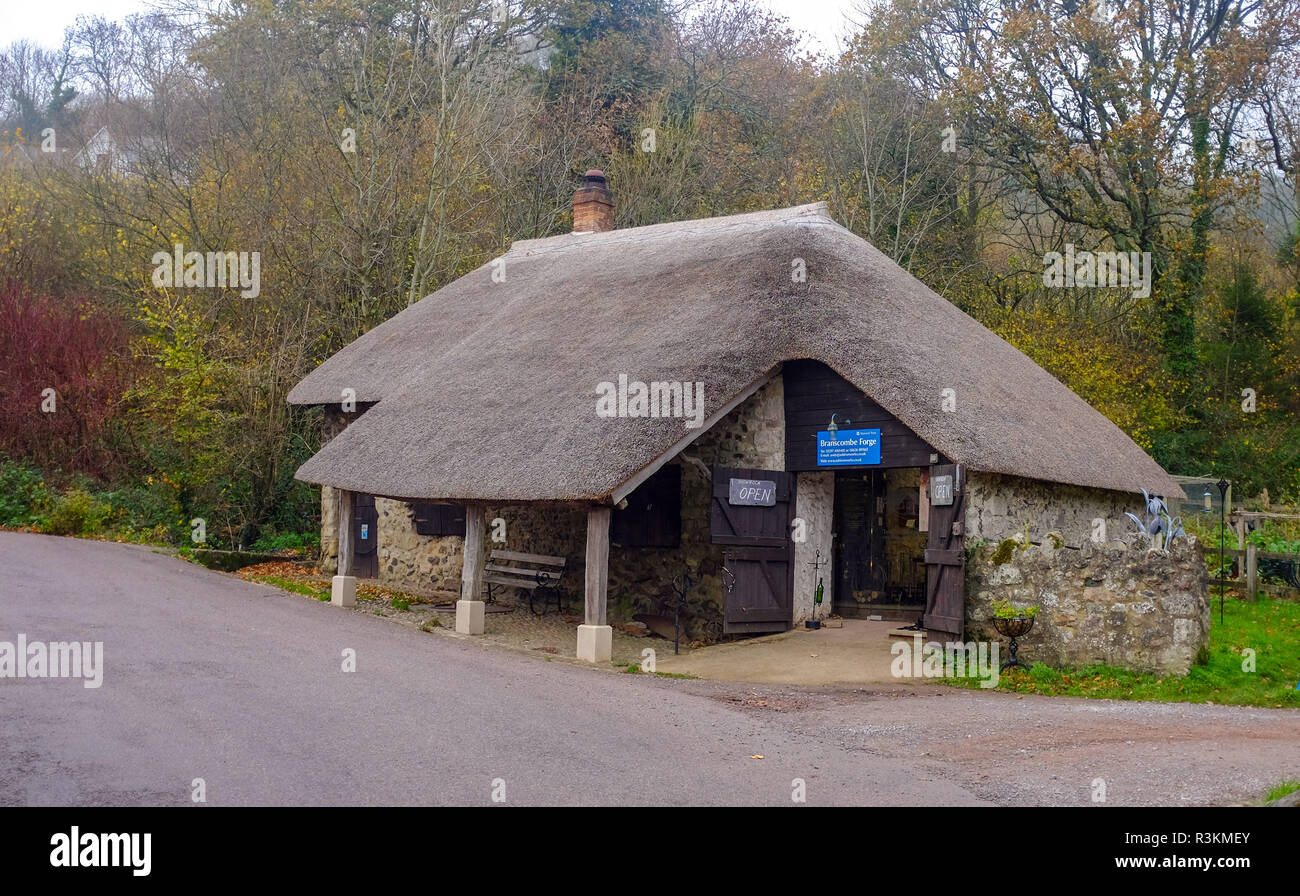 The old forge at Branscpmbe village in East Devon UK Stock Photo
