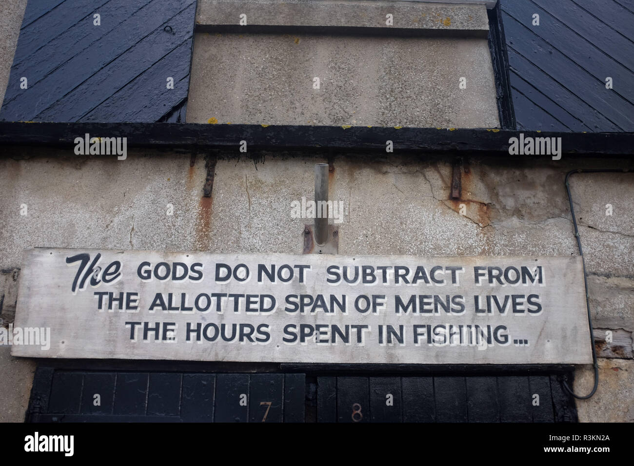 Lyme Regis West Dorset UK - Harbour fishing sign Stock Photo