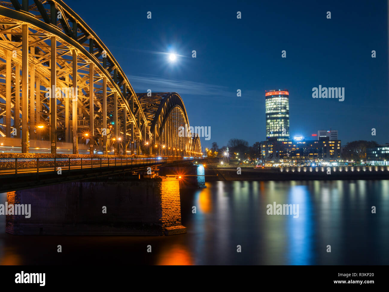 View of the Hohenzollernbridge, the Cologne Triangle, the Hyatt Regency ...