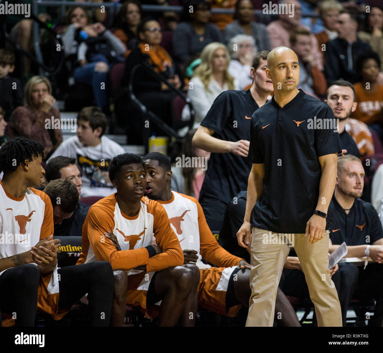 Nov 22 2018 Las Vegas, NV U.S.A. Texas head coach Shaka Smart during the NCAA Men's Basketball Continental Tire Las Vegas Invitational between North Carolina Tar heels and the Texas Longhorns 92-89 win at The Orleans Arena Las Vegas, NV. Thurman James/CSM Stock Photo