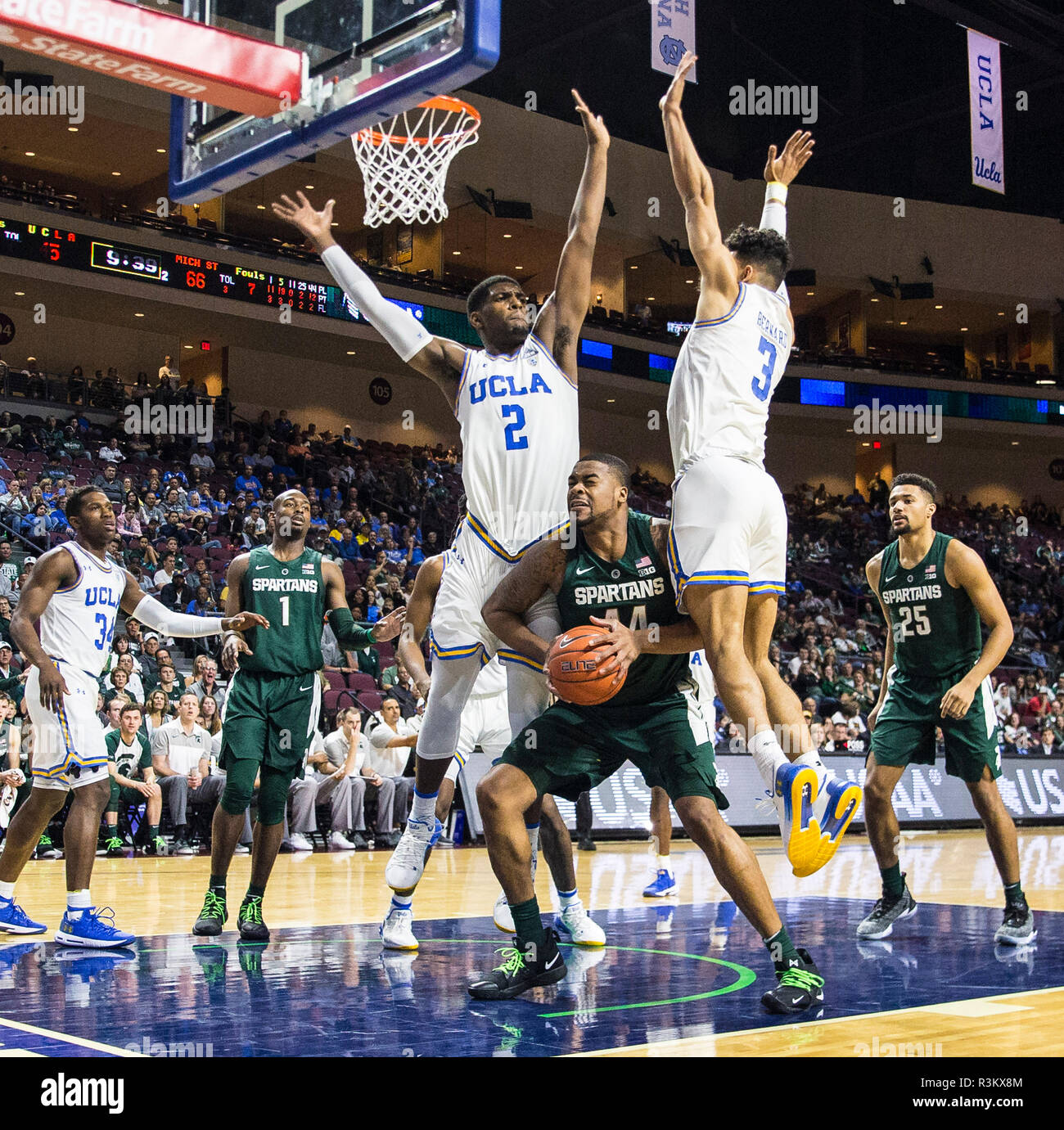 Nov 22 2018 Las Vegas, NV U.S.A. Michigan State forward Nick Ward (44) battles in the paint tries to score during the NCAA Men's Basketball Continental Tire Las Vegas Invitational between UCLA Bruins and the Michigan State Spartans 87-67 win at The Orleans Arena Las Vegas, NV. Thurman James / CSM Stock Photo