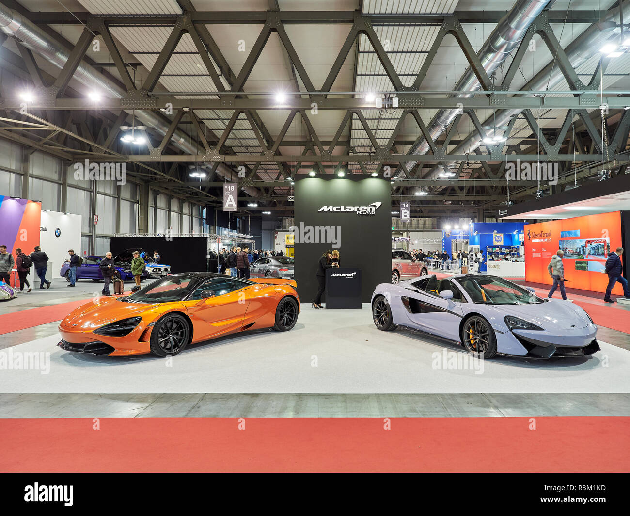 Milan, Lombardy Italy - November 23 , 2018 - McLaren stand in  Autoclassica Milano 2018 edition at Fiera Milano Rho Credit: Armando Borges/Alamy Live News Stock Photo