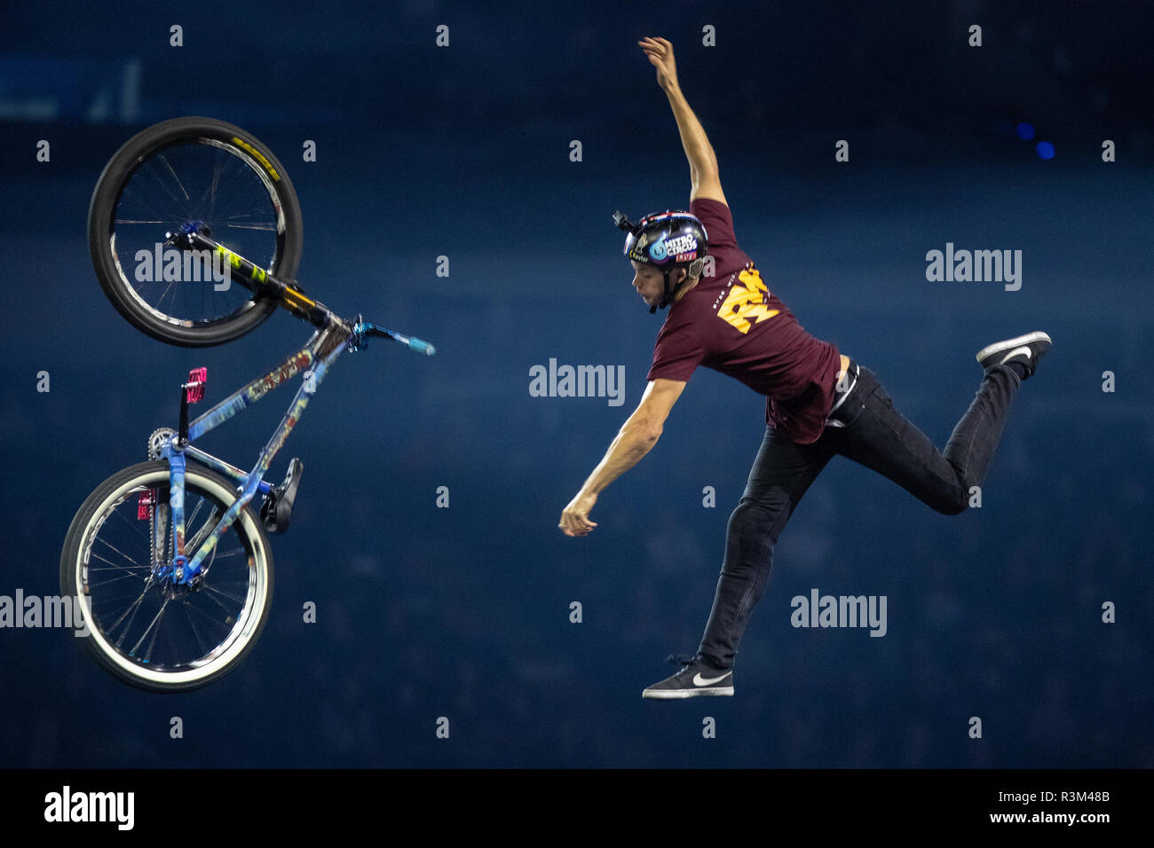 London, UK. 23rd Nov, 2018.Nitro Circus Live 2018, breathtaking choreographed  routines for FMX, BMX and Skate. Riders will execute moves such as the Nitro Bomb and use the 40-foot Giganta ramp during the show at the O2 Arena, Uk, Credit: Jason Richardson/Alamy Live News Stock Photo