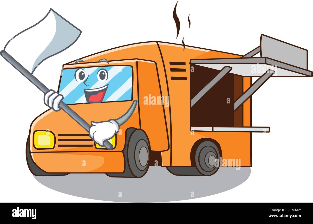 With Flag Character Food Truck With Awning Beautiful Stock