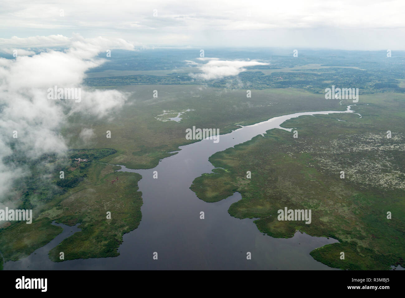 Aerial view near Lukaya, of Western shore of Lake Victoria Uganda Stock Photo