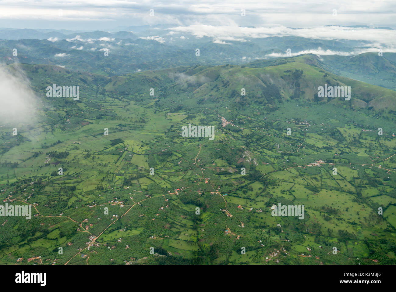 Aerial view of Uganda between Entebbe and Bwindi. Stock Photo