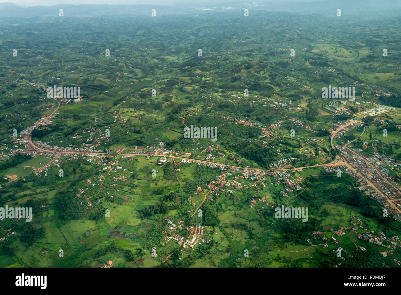 Aerial view of Uganda between Entebbe and Bwindi. Stock Photo