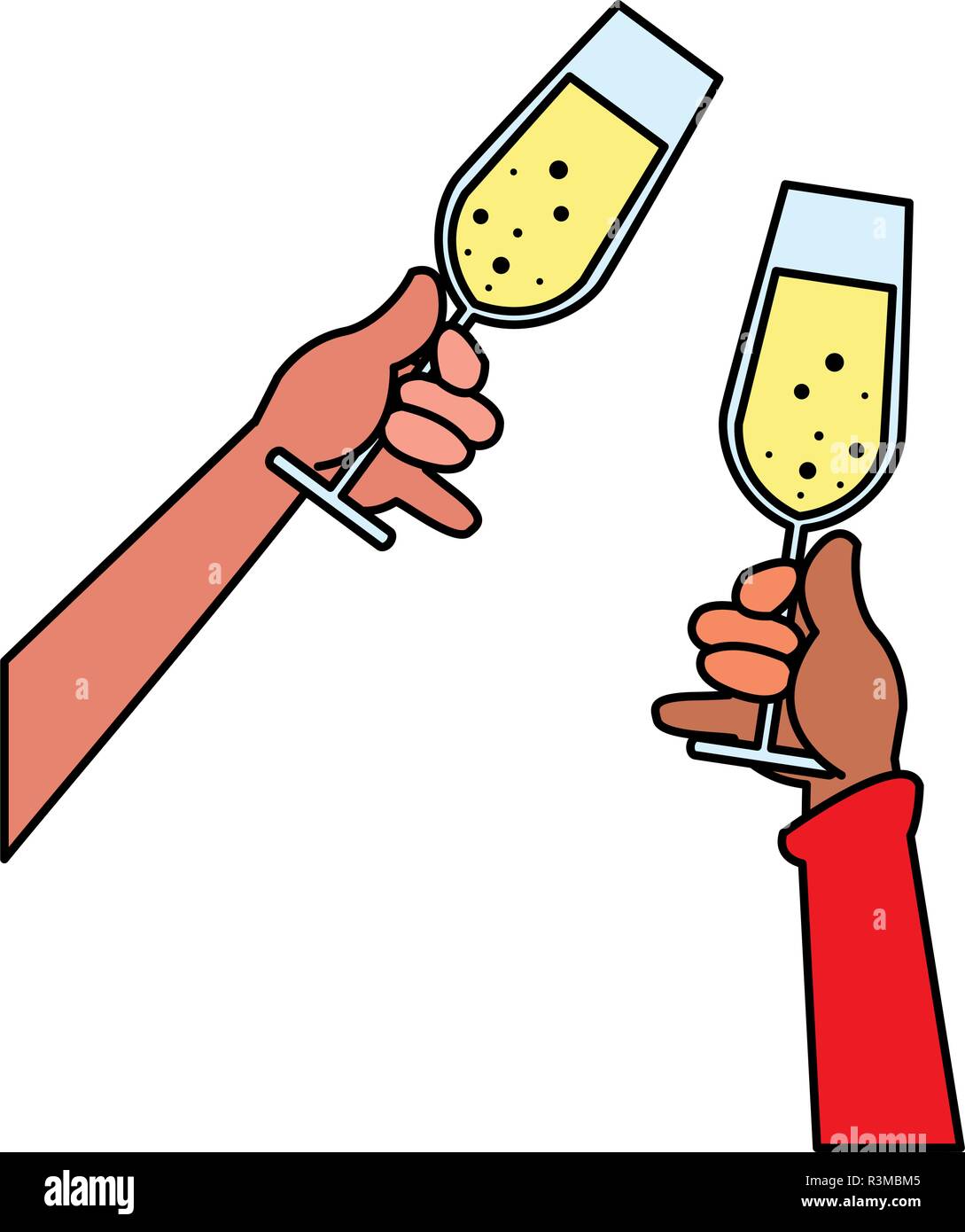 hands holding up a champagne glasses over white background, vector ...