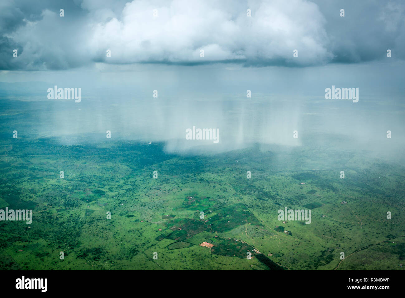 Aerial view of a weather cell (rain storm) in south west Uganda Stock Photo