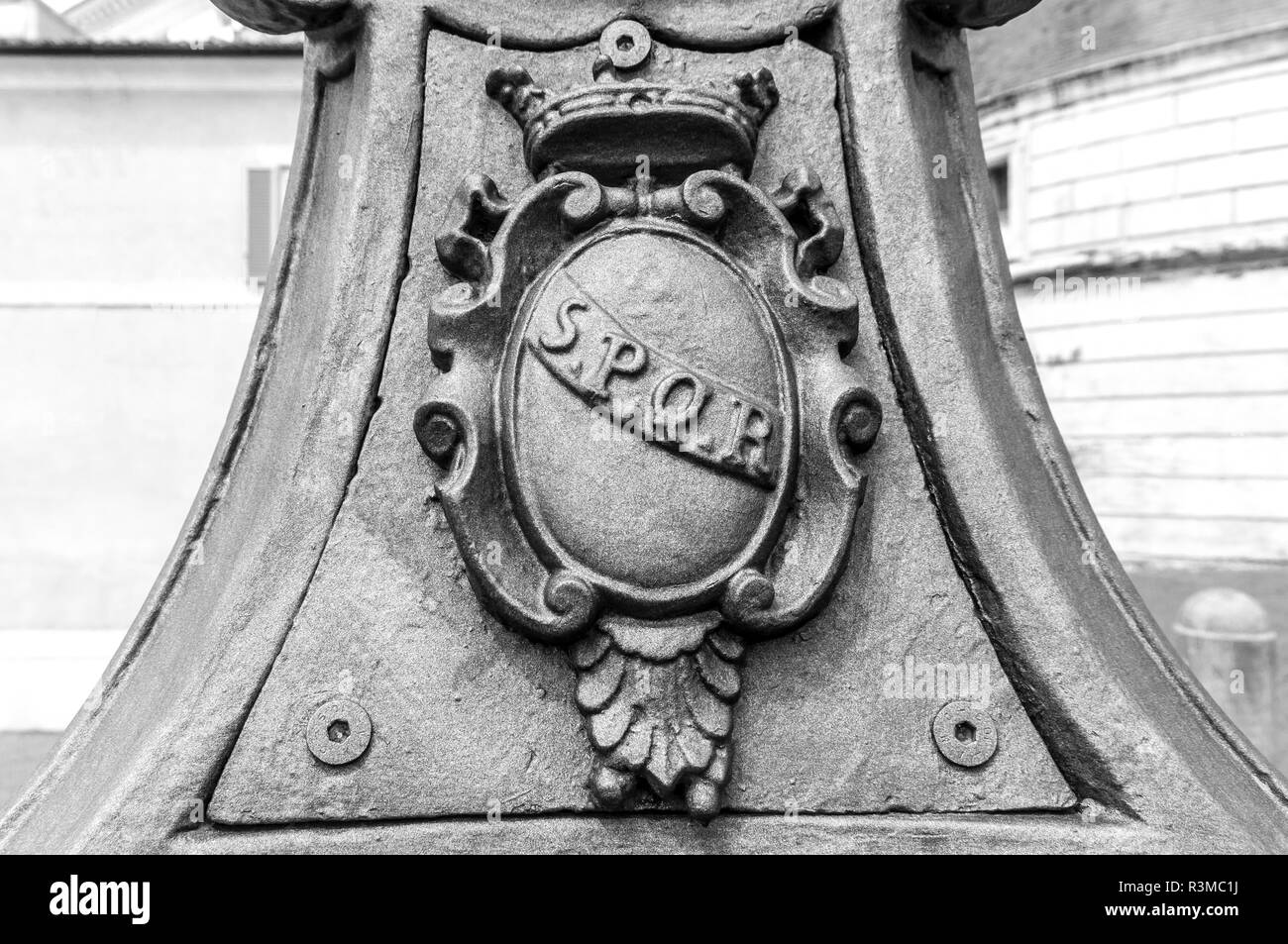 Bas-relief of the SPQR symbol of the city on a lamppost in Rome, Italy Stock Photo