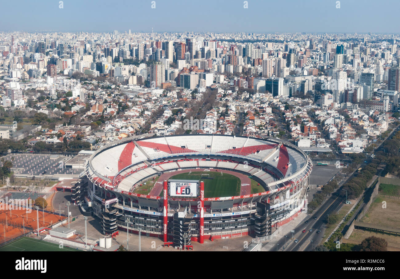 Buenos Aires, Argentina - August 19 2013: Aerial view of the larger Soccer satadium in Argentina. Stock Photo