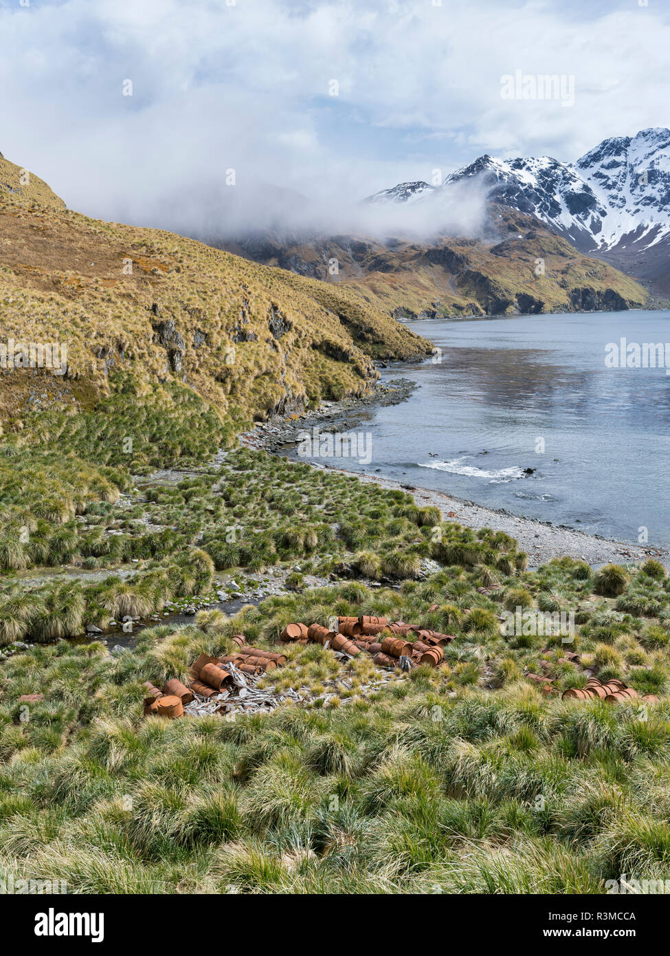 Ruins of the whaling station Gothul in South Georgia. Stock Photo