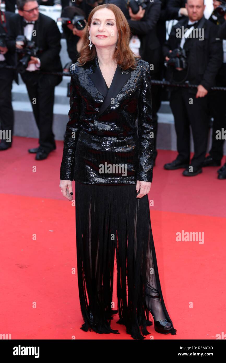 CANNES, FRANCE – MAY 13, 2018: Isabelle Huppert walks the red carpet
