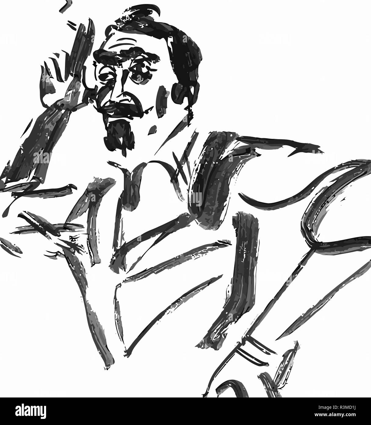 Art drawing expression man sketch Black and White Stock