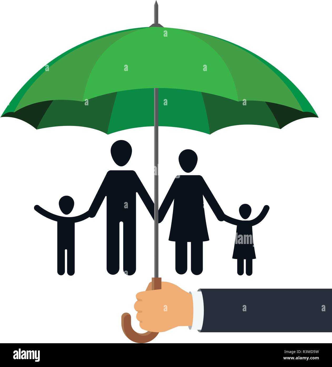 Family protected with an umbrella, Insurance concept Stock Vector
