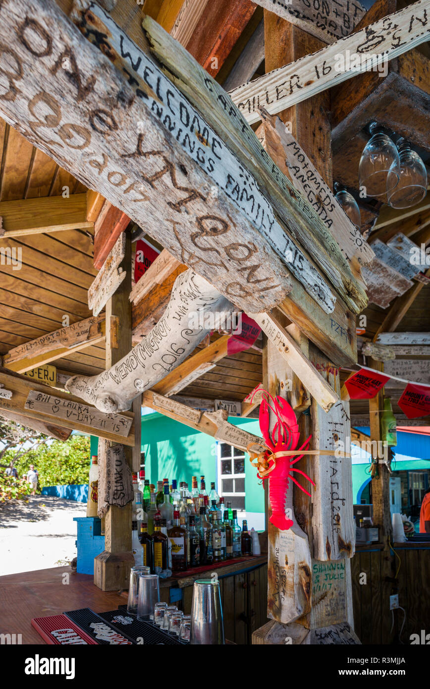 British Virgin Islands, Anegada. Loblolly Bay Beach, Big Bamboo Restaurant and Bar interior Stock Photo