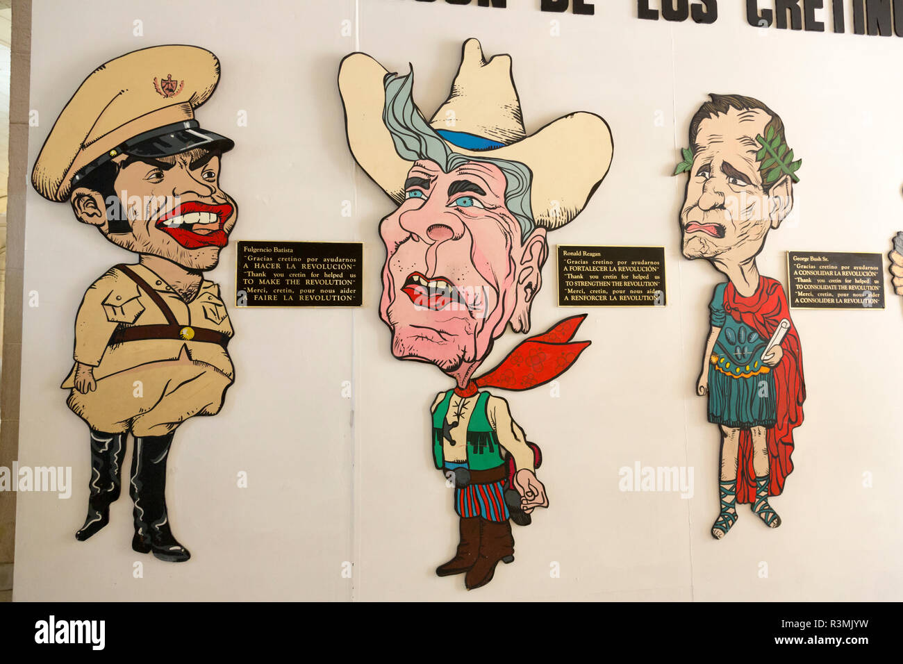 Cuba, Havana, Old Havana. Caricatures of presidents at Revolution Museum. Credit as: Wendy Kaveney / Jaynes Gallery / DanitaDelimont.com Stock Photo