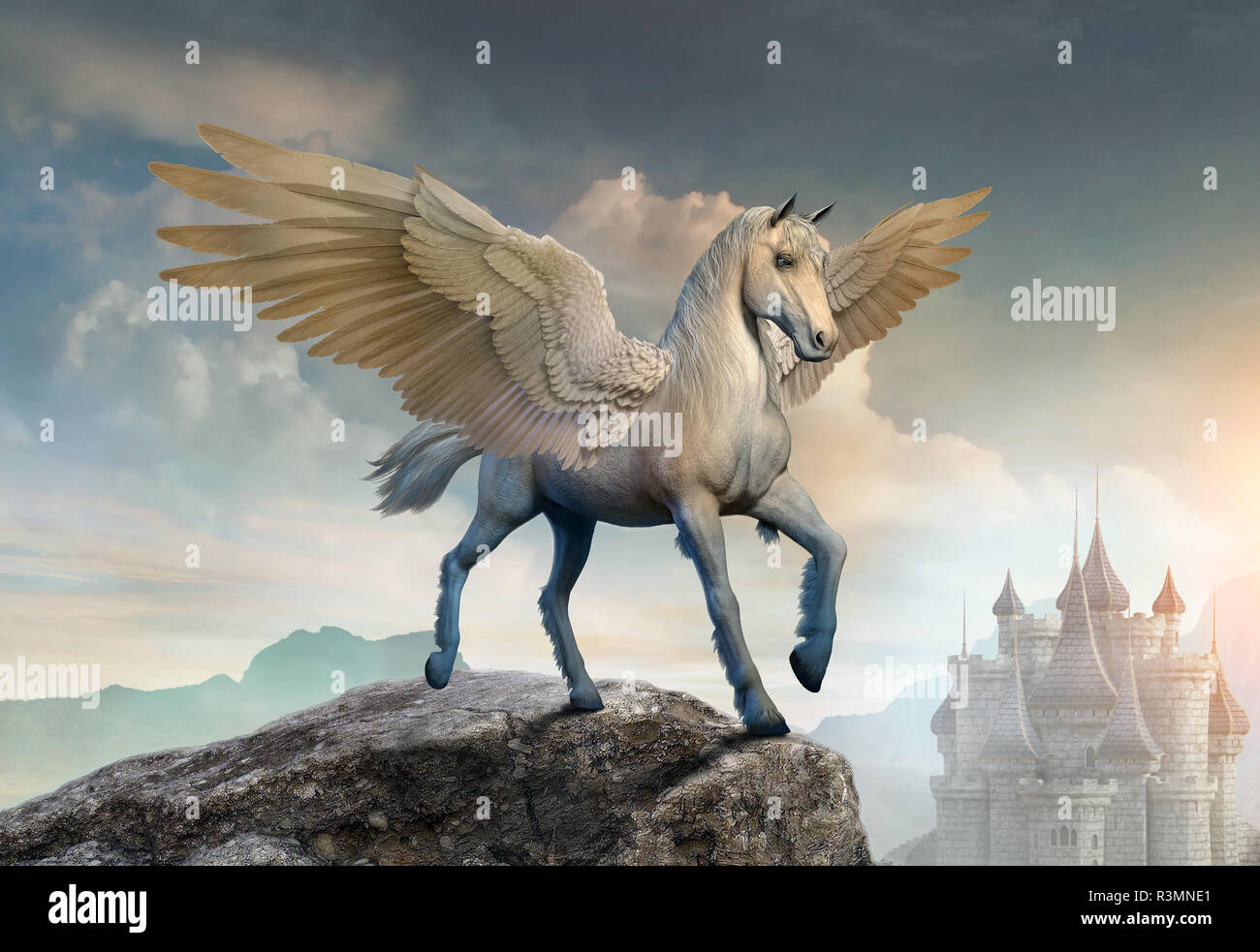 Pegasus scene 3D illustration Stock Photo