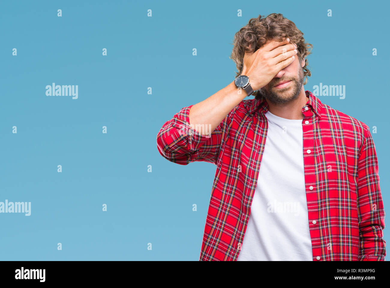 Handsome hispanic model man over isolated background smiling and ...