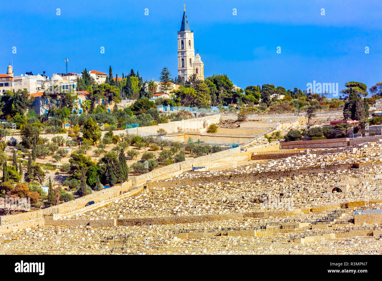 Mount of Olives Jewish Cemeteries. Church of Ascension, Jerusalem, Israel. Location of the