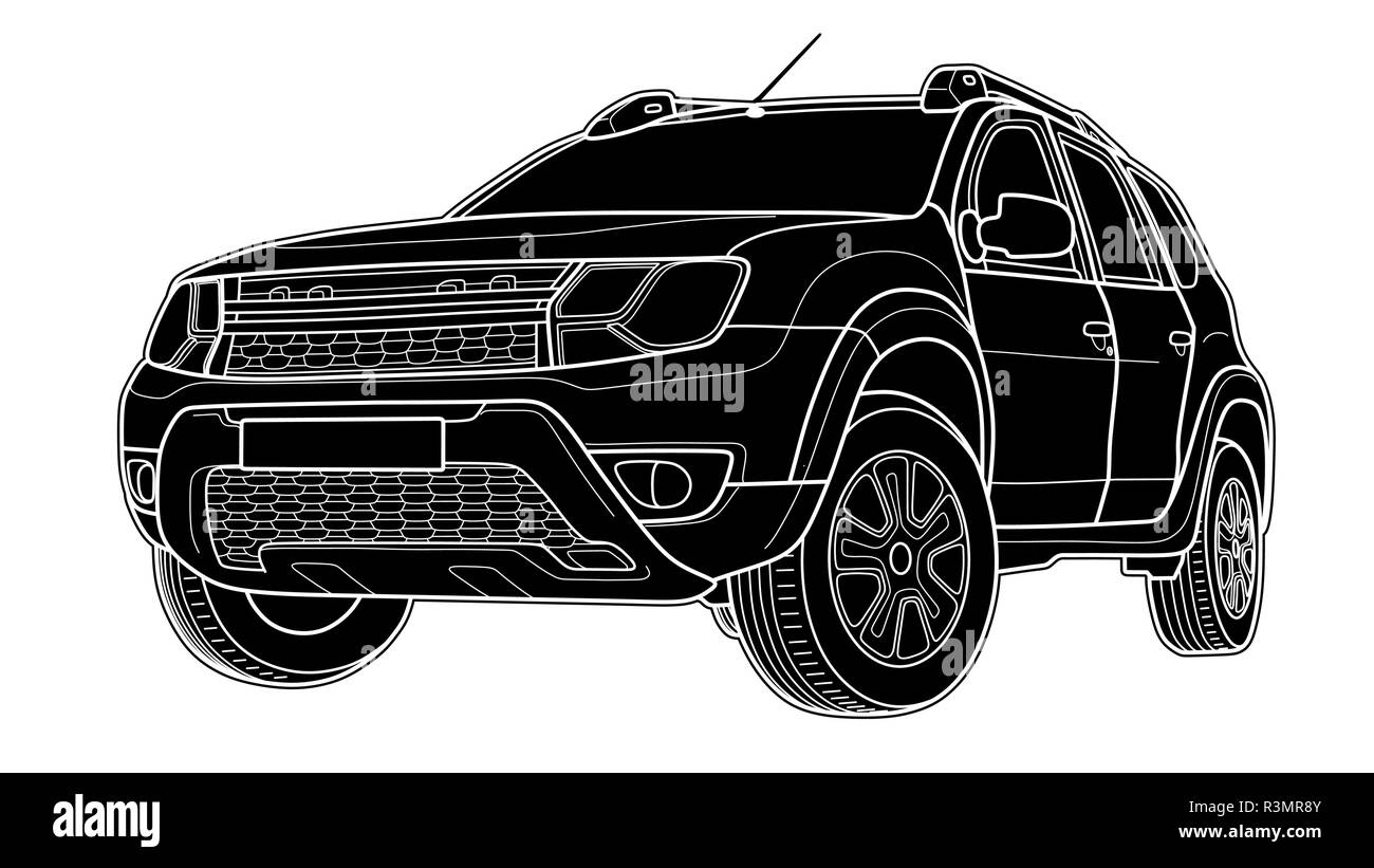 Vector draw of modern car technical draw Stock Vector