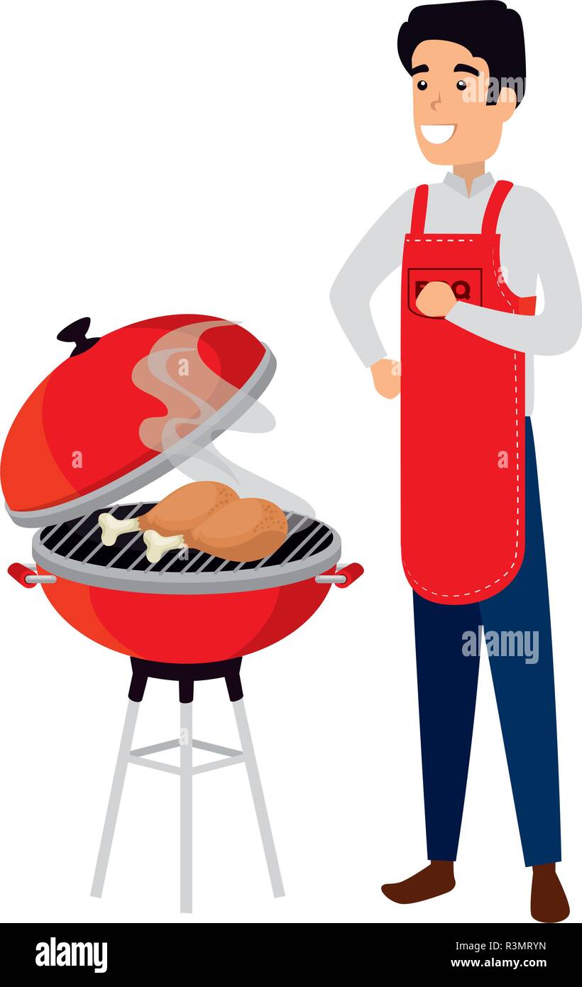 man with bbq apron and grill Stock Vector Image & Art - Alamy