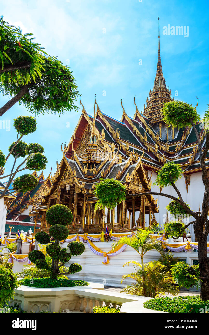 Bangkok, Thailand. Chakri Mahaprasat Hall, Wat Phra Kaew, Grand Palace, Temple of the Emerald Buddha Stock Photo