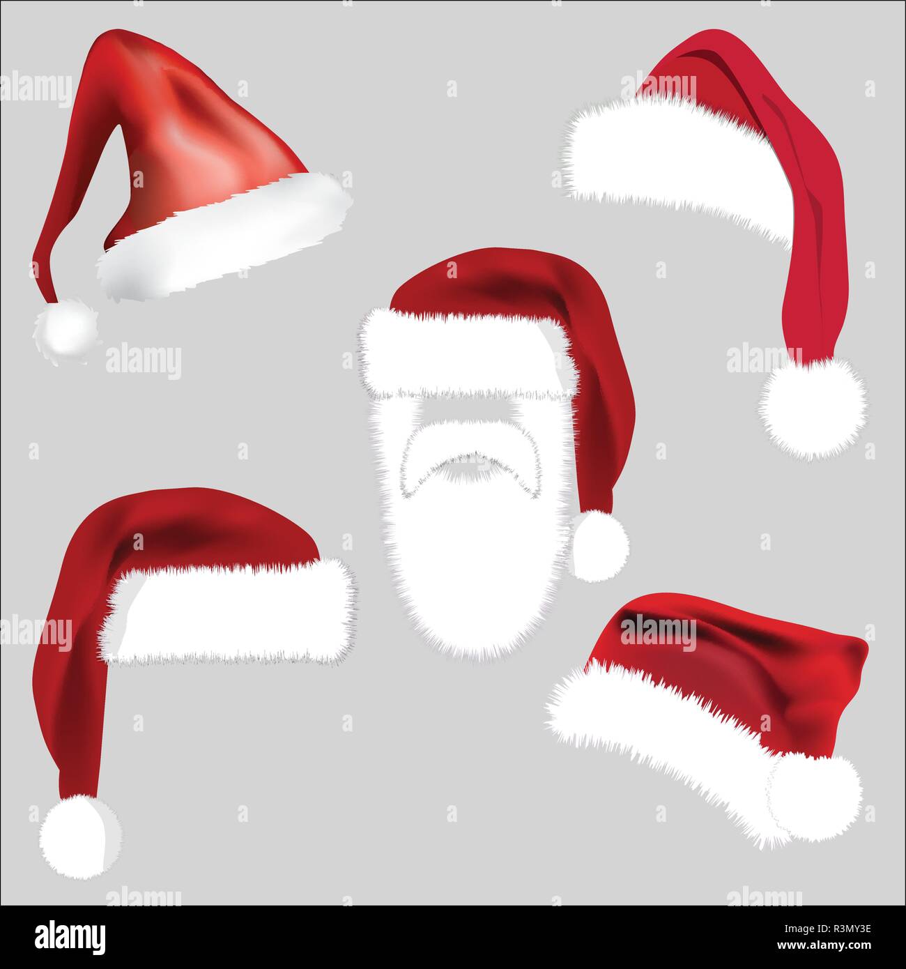 Santa Hat Set Icon Symbol Design. Vector Christmas  illustration isolated on grey background Stock Vector