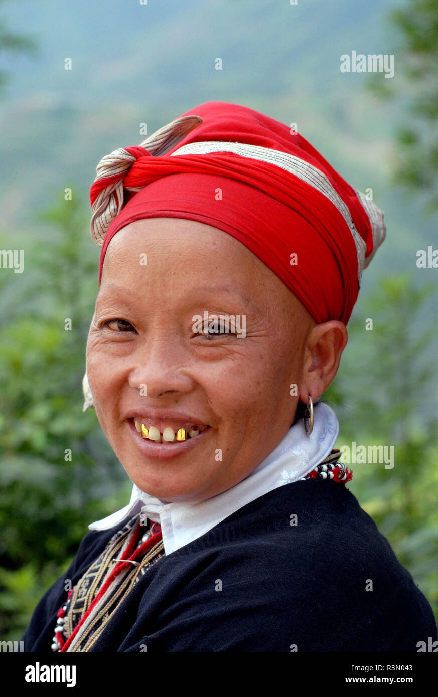 Woman from Red Dao tribe Sapa North West Vietnam Stock Photo