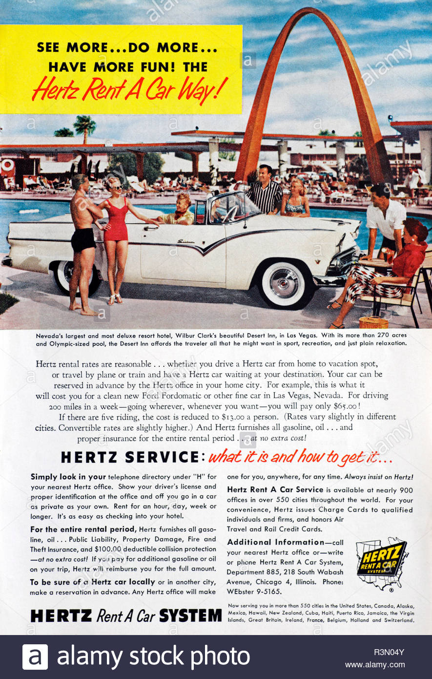 Vintage advertising for the Hertz Rent A Car 1955 Stock Photo