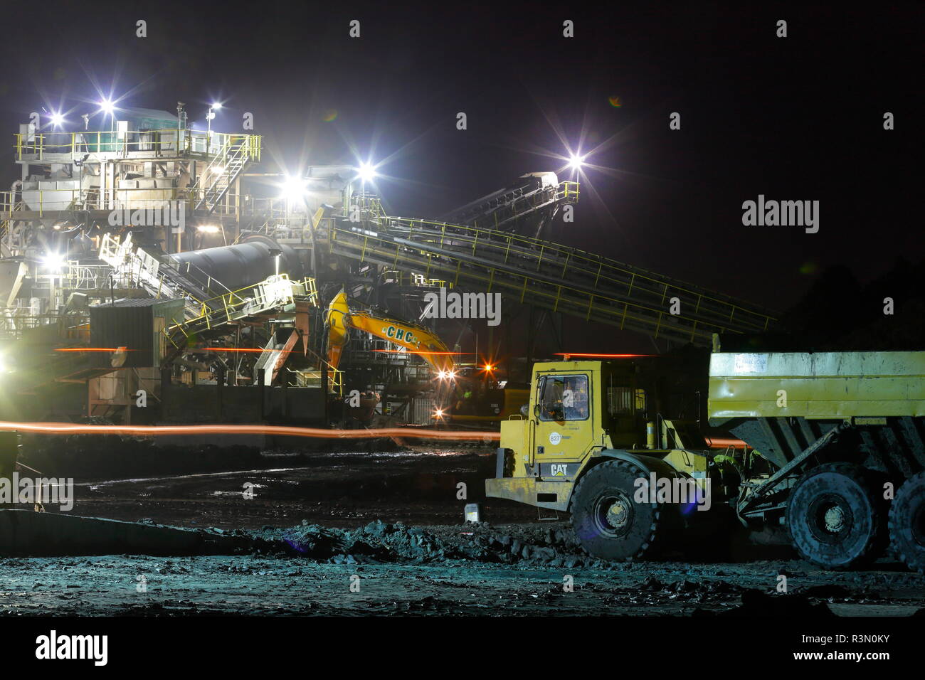 A night view of the Recycoal Coal Recycling Plant in Rossington,Doncaster which has now been demolished to make way for new houses. Stock Photo