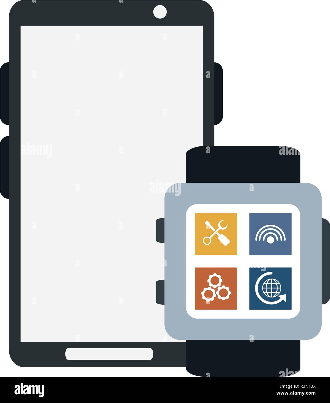 Smartphone and smartwatch with apps Stock Vector