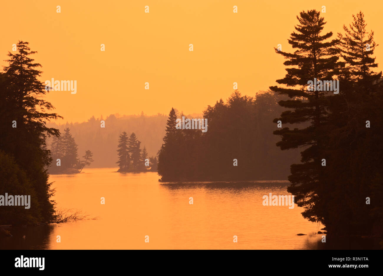 Canada, Ontario, Algonquin Provincial Park. Sunset on Tea Lake Stock ...