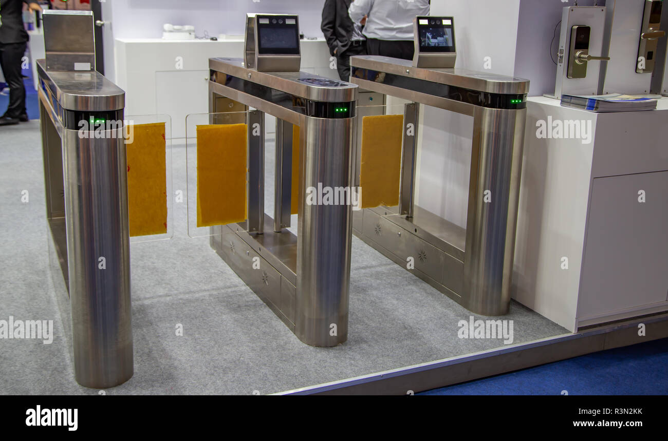 Automatic entrance control ticket gate system with video camera Stock