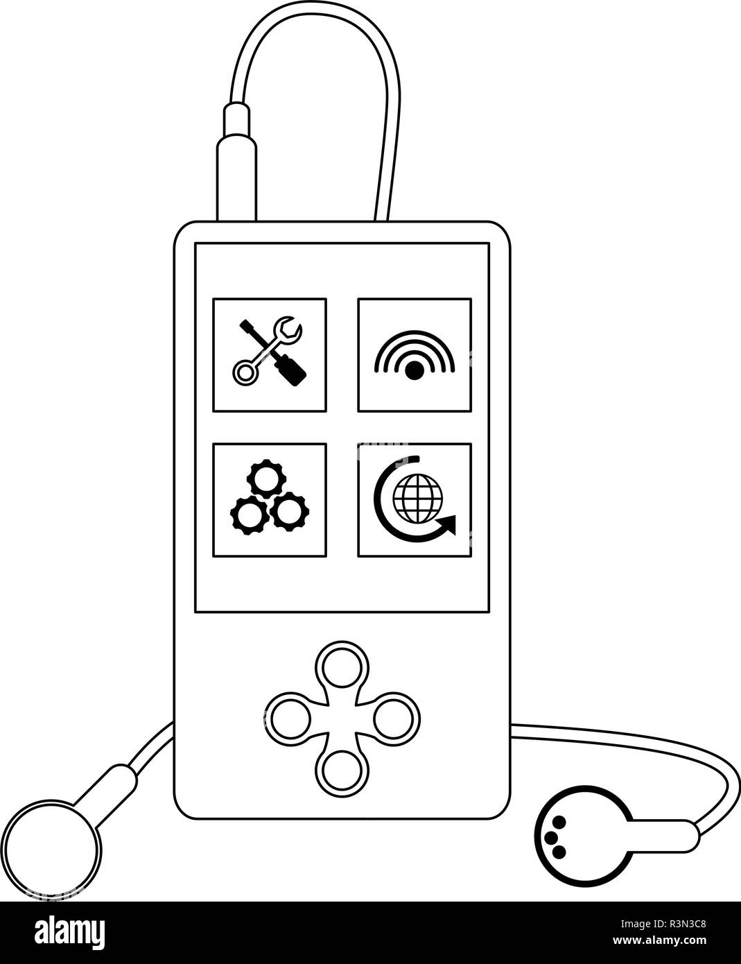 Music player with earphones in black and white Stock Vector Image & Art ...