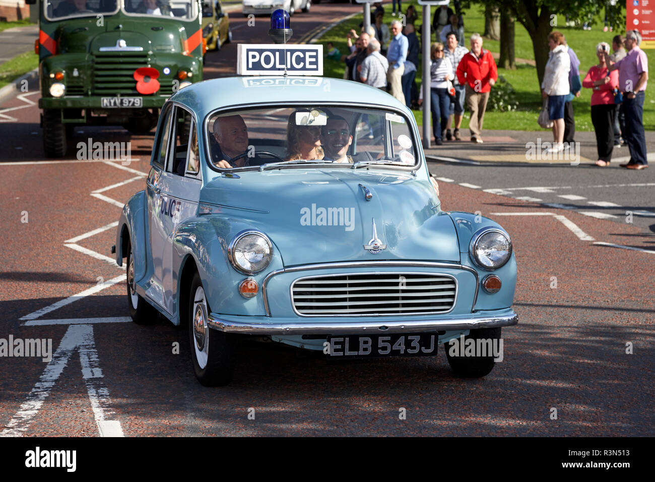 Morris Minor vintage police car taking part in a vintage historic car rally in northern ireland Stock Photo