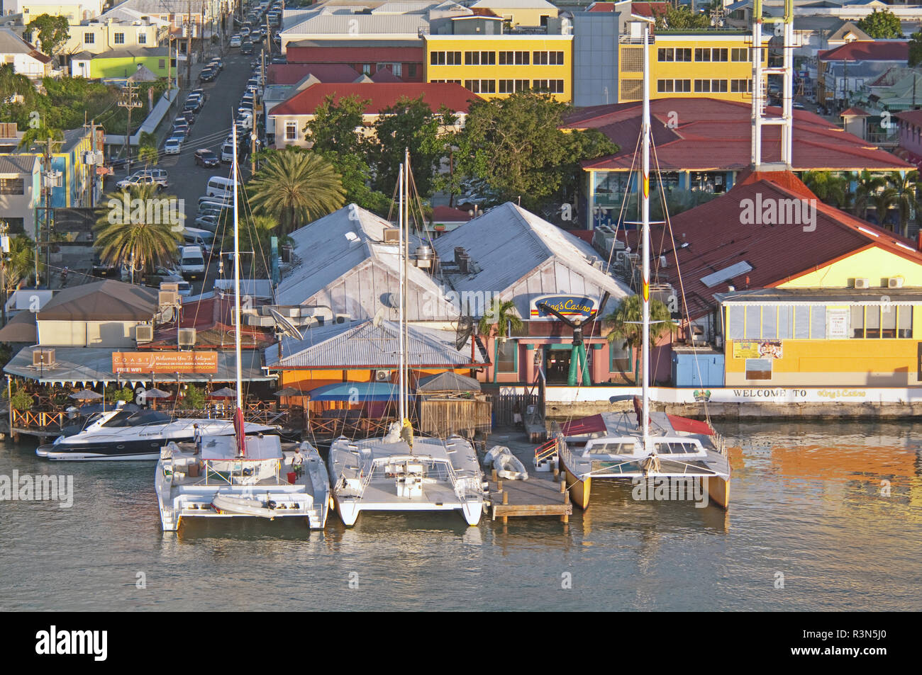 Antigua, St Johns, Caribbean, West Indies, Catamaran Yachts in Harbour Stock Photo